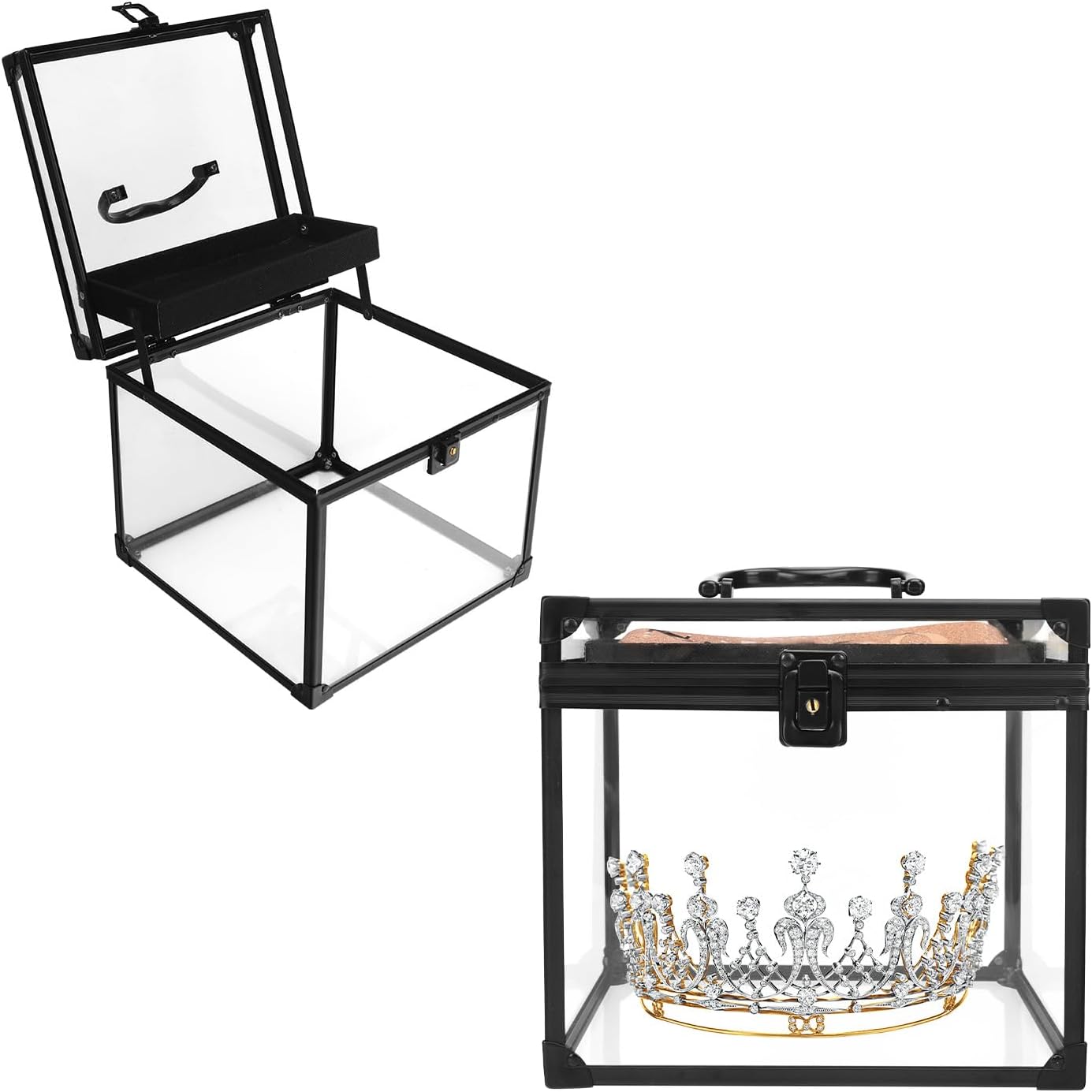 Pageant Crown Box Tiara Carrying Case - Extra Large Clear Acrylic Display Organizer | Black, 9 Inches Wide