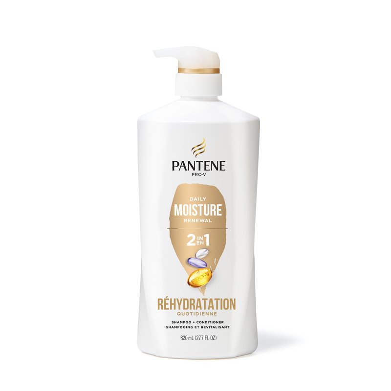 Pantene 2-in-1 Shampoo & Conditioner, Daily Moisture Renewal - Pro-V Nutrients for Dry, Color-Treated, Straight to Curly Hair, 72-Hour Hydration & Softness, 27.7 Oz Each, 2-Pack + Rescue Shot (0.5 Oz)