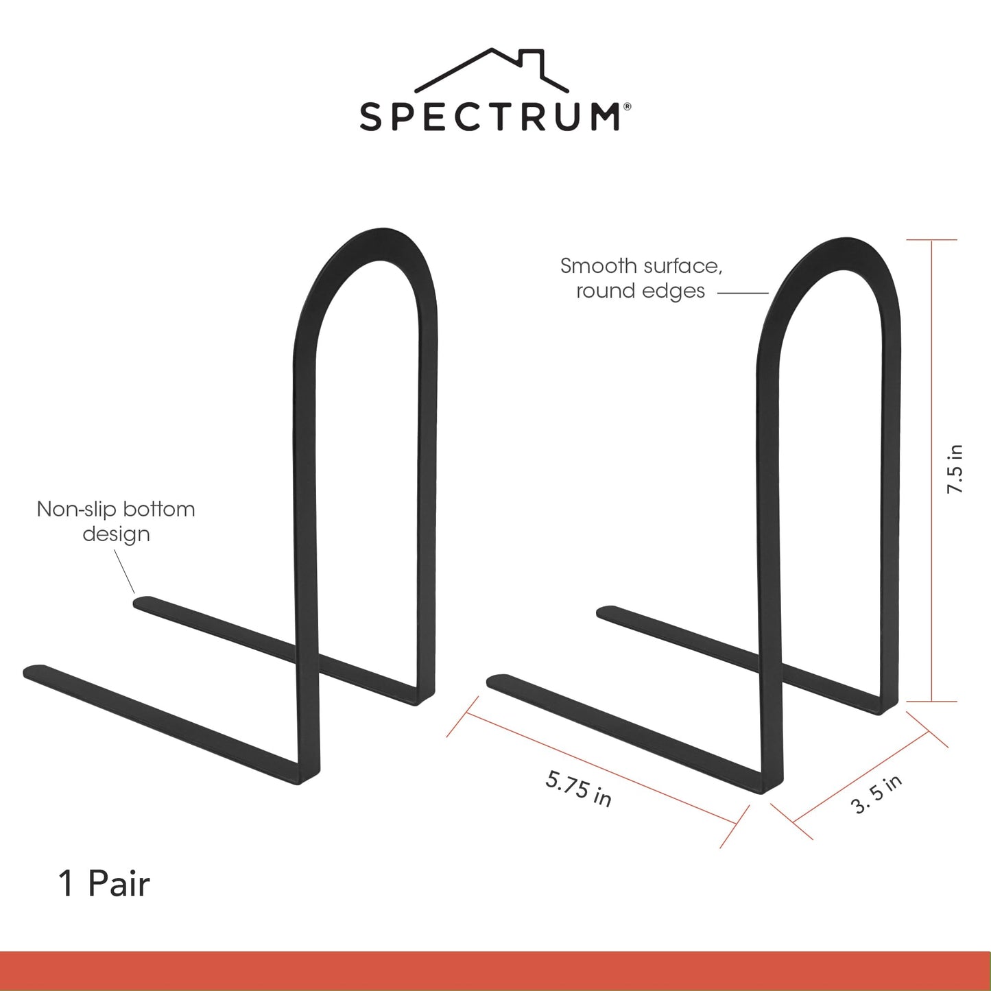 Spectrum Elements Book Ends for Shelves, Large- Decorative Bookends Book Shelf Organizer for Heavy & Light Books - Modern Metal Book Holders with Minimalist Design - Black