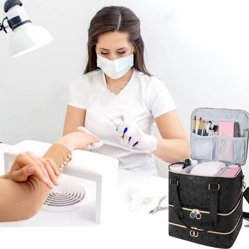 Nail Polish Organizer Bag, 3 Layers Detachable Nail Organizers and Storage, Nail Supplies Organizer, Travel Makeup Bag, Pu Leather Nail Polish Holder Carrying Case Box Holds 84 Bottles & nails Lamp