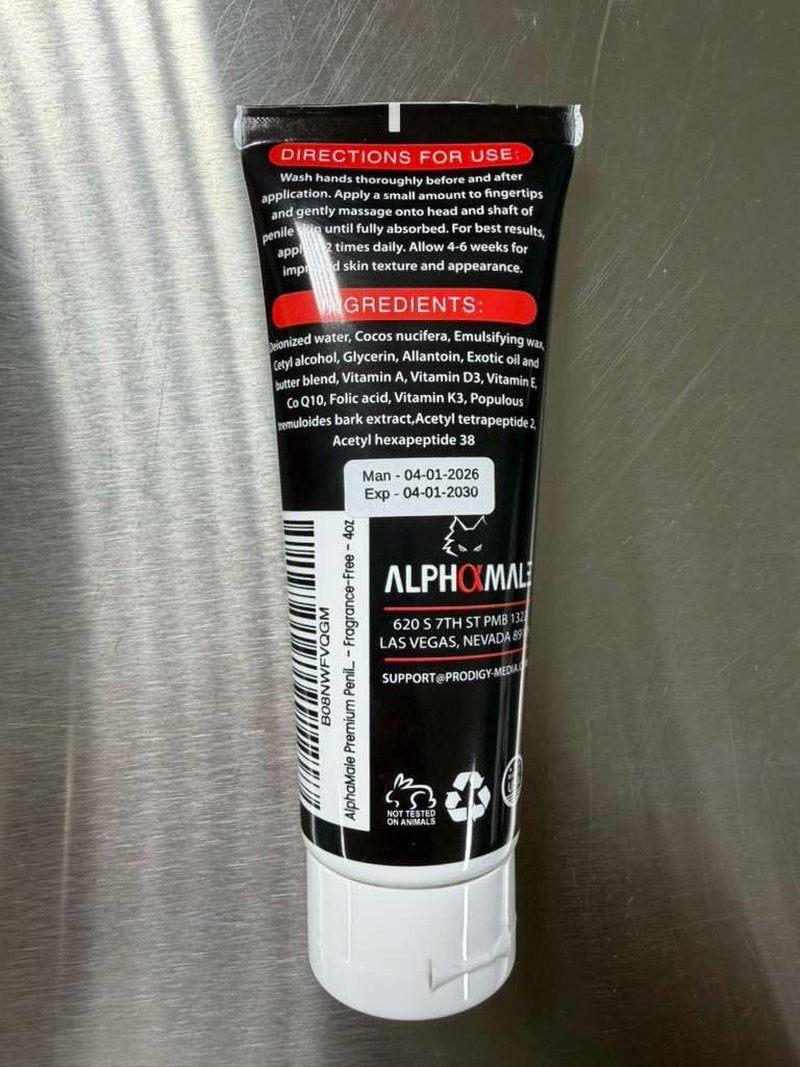 AlphaMale Premium Penile Health Creme Daily Moisturizer for Sensitive Skin - Coconut oil, CoQ10 and Allantoin for Dry, Sensitive Skin - Fragrance-Free Cream - Made in USA - 4oz