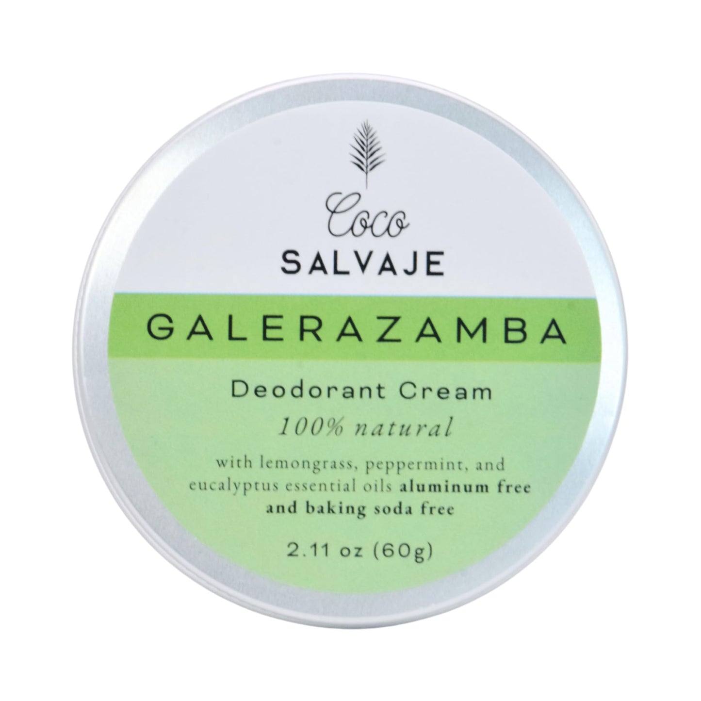 COCO SALVAJE Natural Deodorant for Women & Men | Aluminum Free Deodorant with Magnesium | Non toxic, Vegan, Hypoallergenic and Pregnancy Safe | Organic Ingredients | 2.11oz (GALERAZAMBA (Lemongrass))