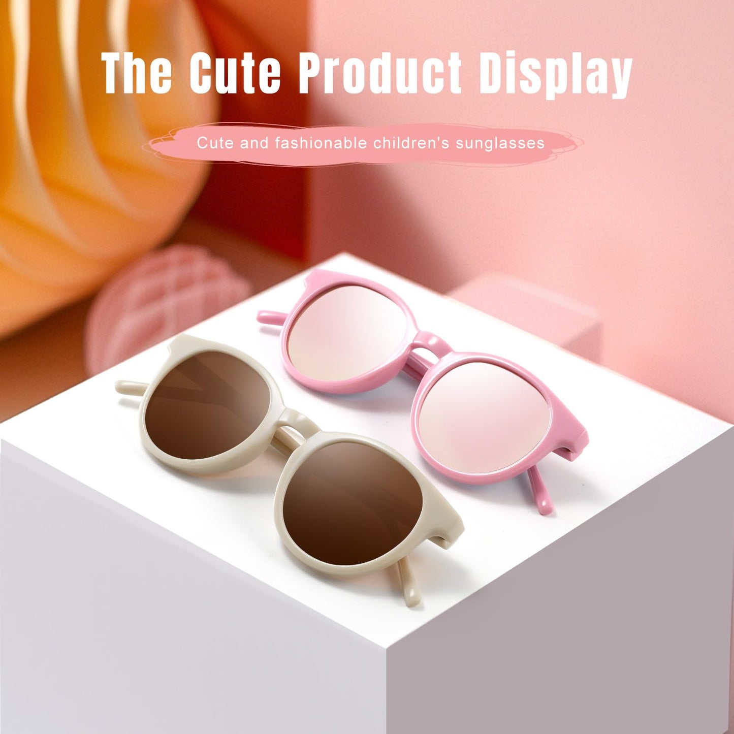 Vcarsian Cute Kids Polarized Sunglasses,Baby Sun Glasses with Strap for Toddler Girls Boys Flexible Round UV Protection Glasses Age 0-6