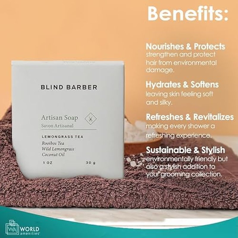 World Amenities Blind Barber Artisan Hand Soap Square - Case of 300 - Organic Hand Soap Bar Set