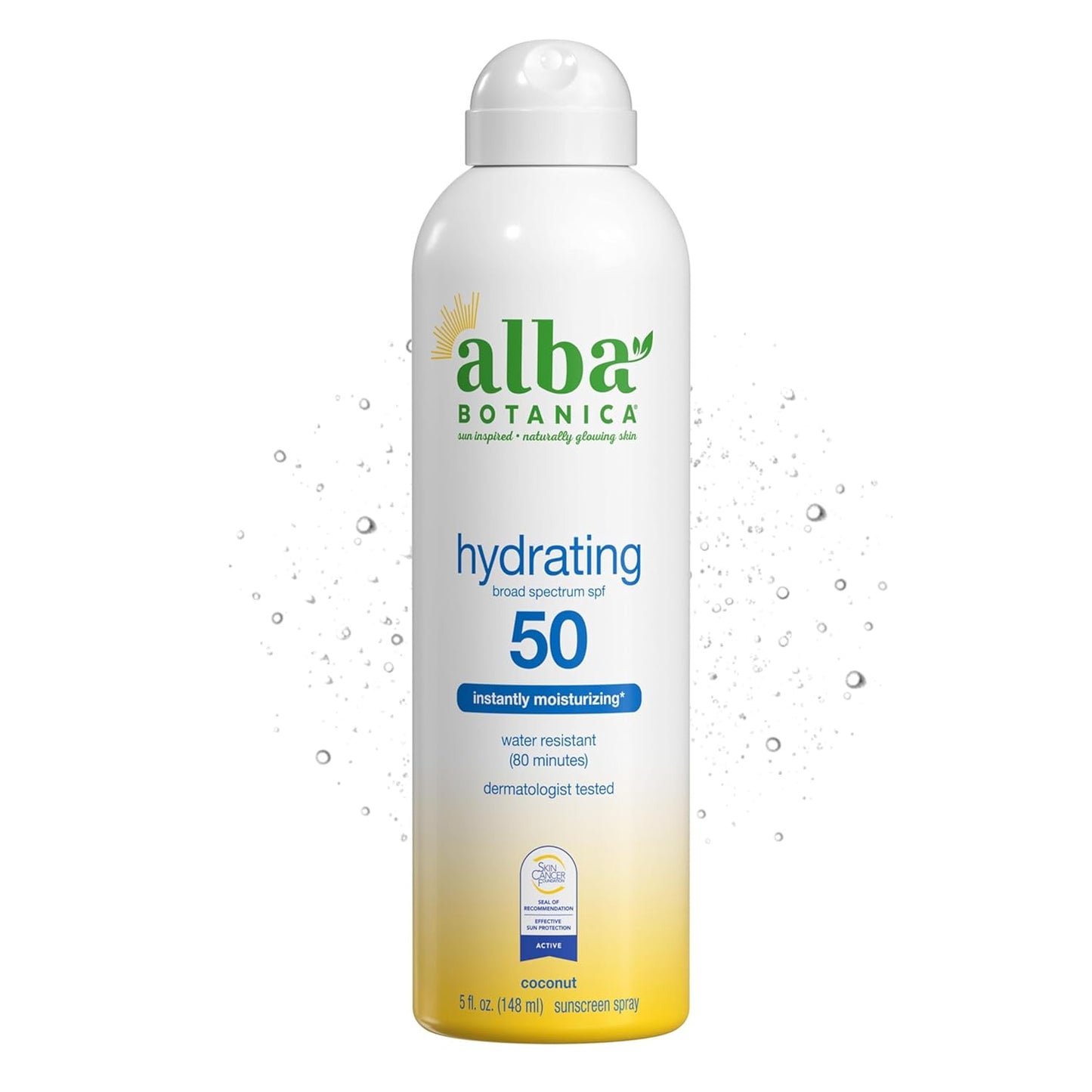 Alba Botanica Hydrating Sunscreen Spray - SPF 50 Broad Spectrum, Water Resistant, Hypoallergenic | 5 Fl. Oz