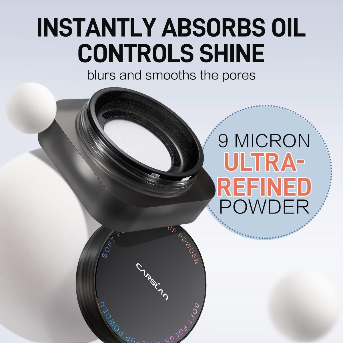 CARSLAN Soft Focus Loose Setting Powder, Waterproof, Matte, Oil Control, Shine Free, Talc-Free Face Powder Makeup, 24H Longwear Finishing Powder, 01 Translucent （Sample）