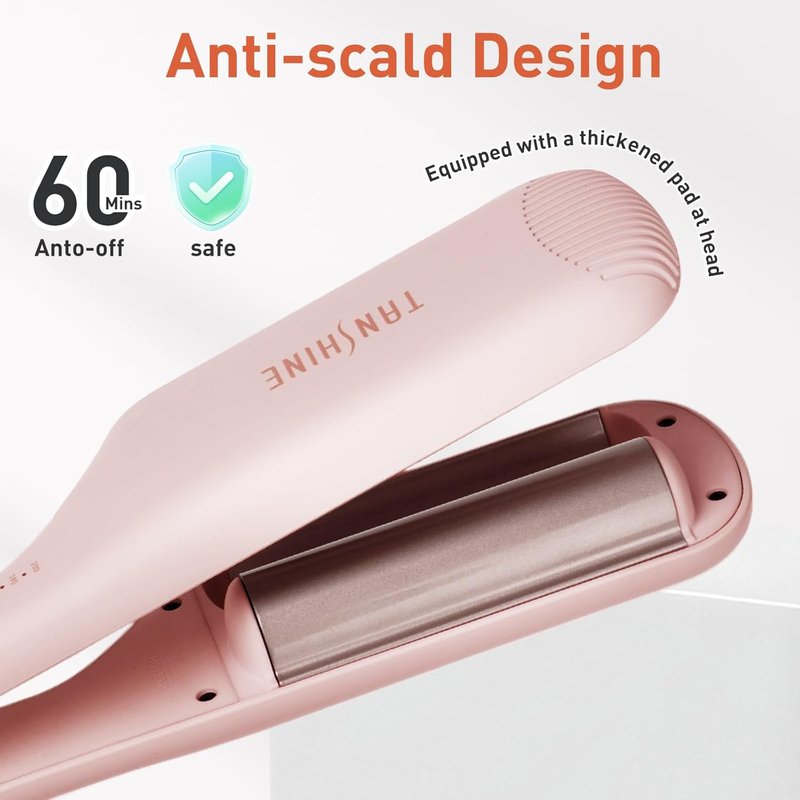 TANSHINE Curling Iron - 1.25 Inch Dual Barrel Ceramic Hair Waver for Beach Waves | Ionic Anti-Scald, Adjustable Temp, Pink
