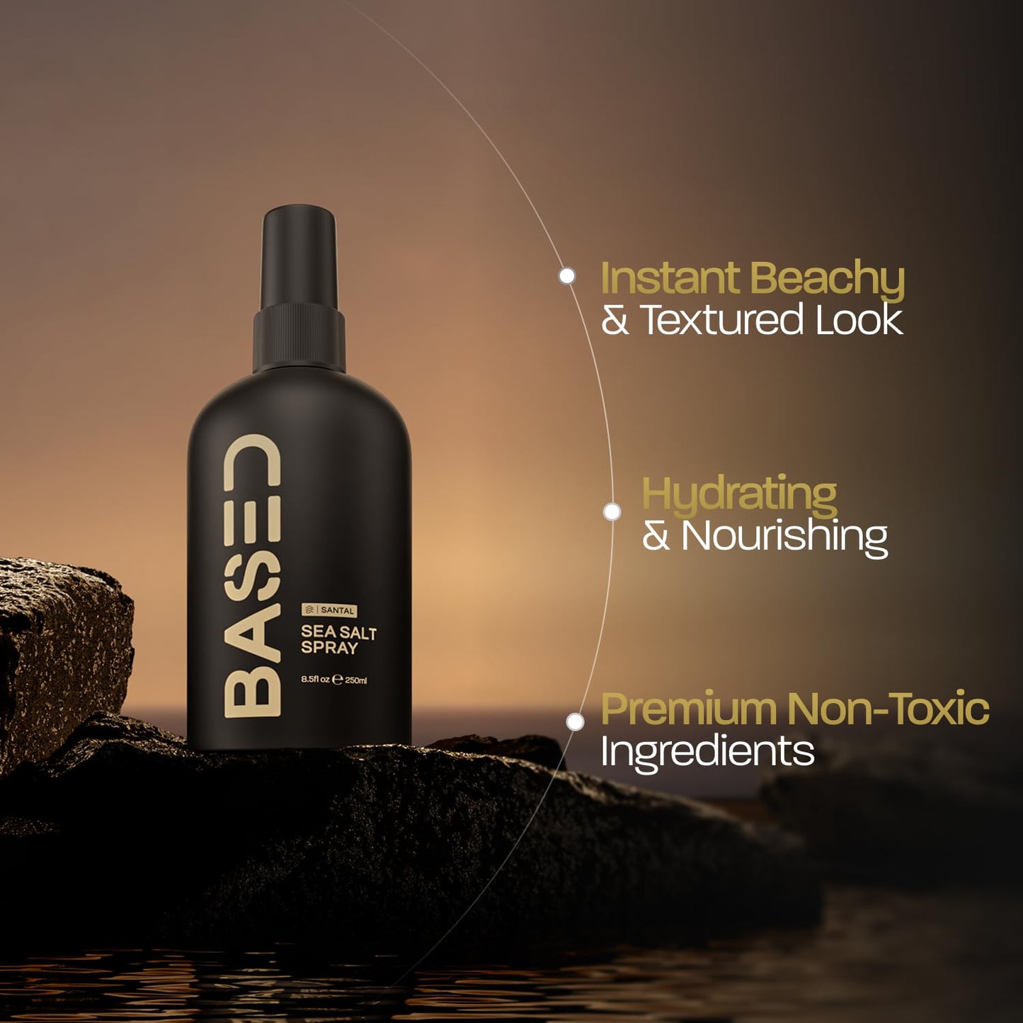 BASED Sea Salt Spray, Natural Finish Sea Salt Spray for Hair, Volume & Texture, Infused with Kelp & Vitamin B5, Light & Non-Greasy, Paraben Free, No Drying Alcohols, 8.5 oz (Pack of 1)