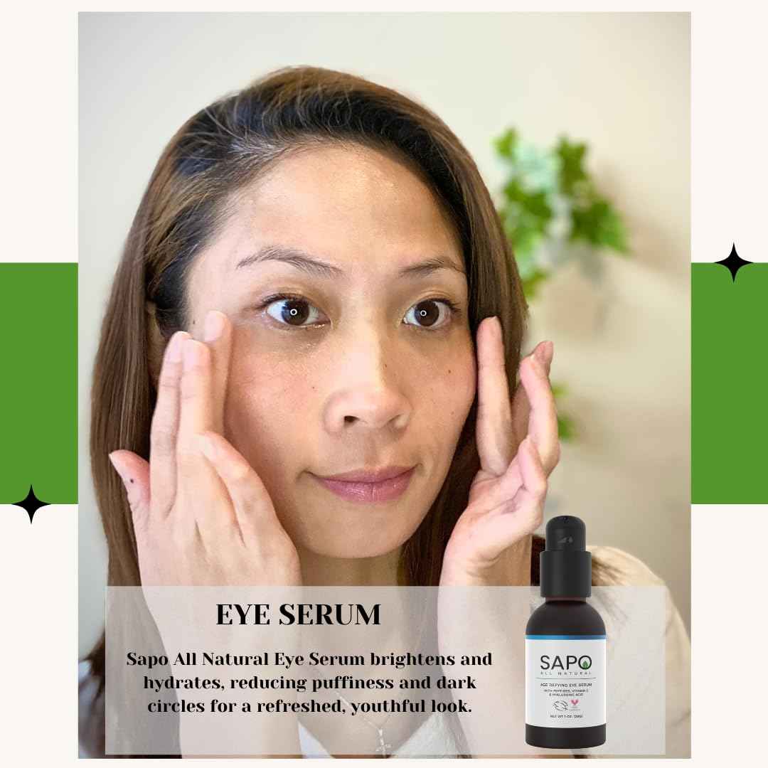 Sapo Eye Serum for Dark Circles and Puffiness, Peptide Eye Gel with Hyaluronic Acid, Vitamin C, Chamomile, and Bergamot, Brighten and Smooth Under Eyes, 1 oz