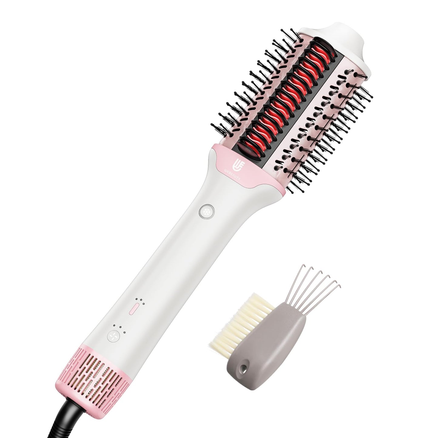 2-in-1 Blow Dryer Brush & Hair Straightener, Ionic & Ceramic Thermal Brush with Adjustable Heat & Cool Shot, 110000 RPM Motor High-Speed Motor for Frizz-Free, Smooth & Voluminous Hair, White with Comb