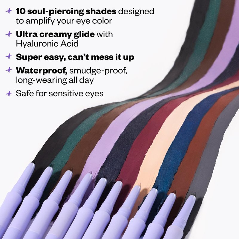 Kosas Soulgazer Gel Eyeliner (Enigma) - Waterproof, Smudge-Proof Pen with Hyaluronic Acid - Retractable Eyeliner Pencil with Sharpener & Smudger, Long-Lasting - Blackened Blue Satin