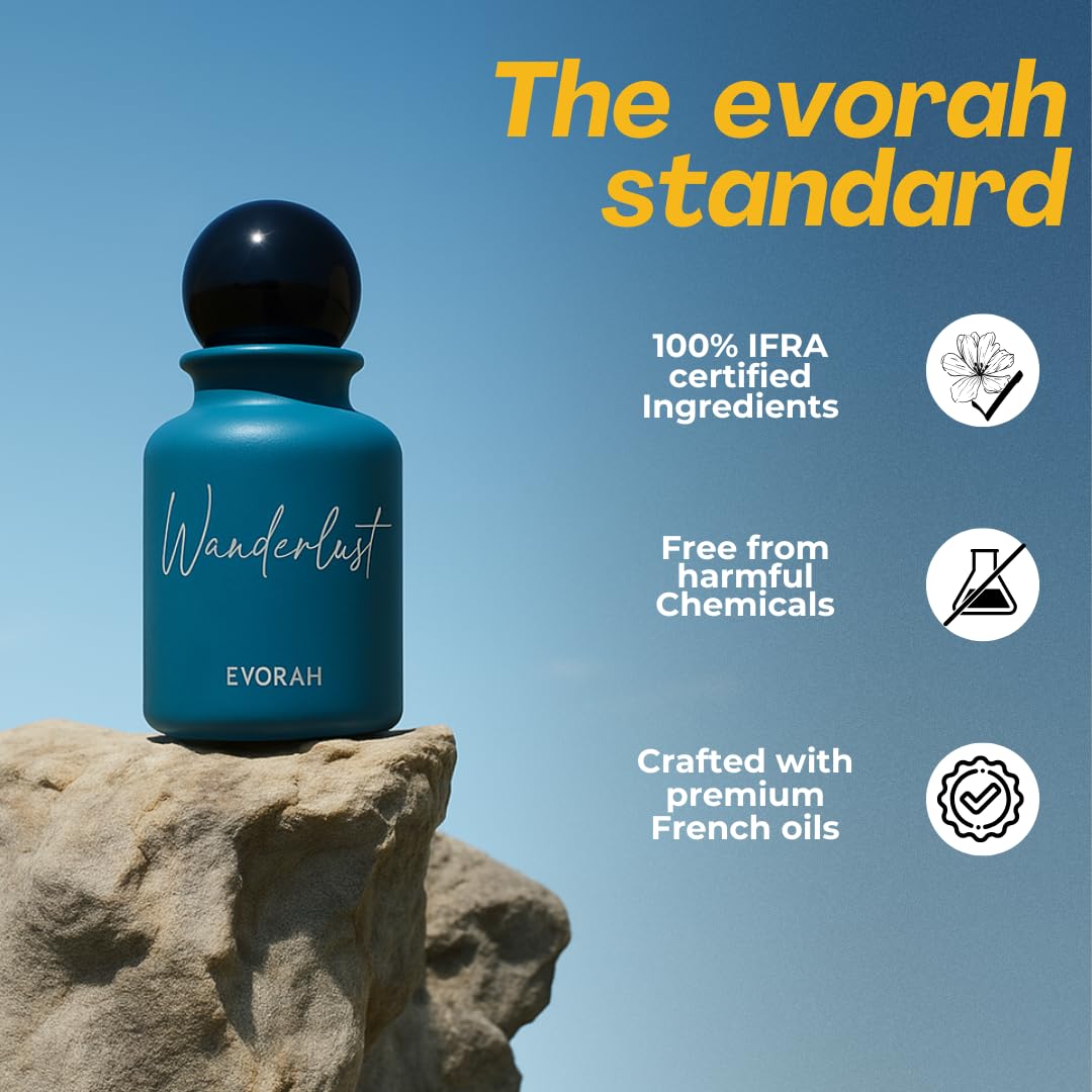 House of Evorah Wanderlust Men's Eau De Parfum (3.308 fl oz) – Long Lasting Perfume for Men | Chemical-Free Luxury Fragrance | Ideal Cologne for Beach Vacations