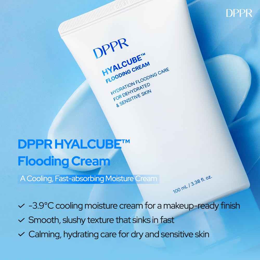 DPPR HYALCUBE Flooding Cream, Korean Skincare, Face Moisturizer, Cream for All Skin Type, Glass Skin care, Deep Moisturizing & Soothing, Glowy Skin, Hyaluronic Acid, Paraben free(3.38 fl. oz / 100ml)