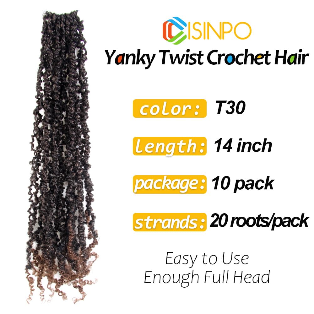 Cisinpo Yanky Twist Crochet Hair 14 Inch 10 Packs Pre-Twisted Ombre Light Brown Micro Spring Twist Boho Senegalese for Black Women (T30, Total 200 Strands)