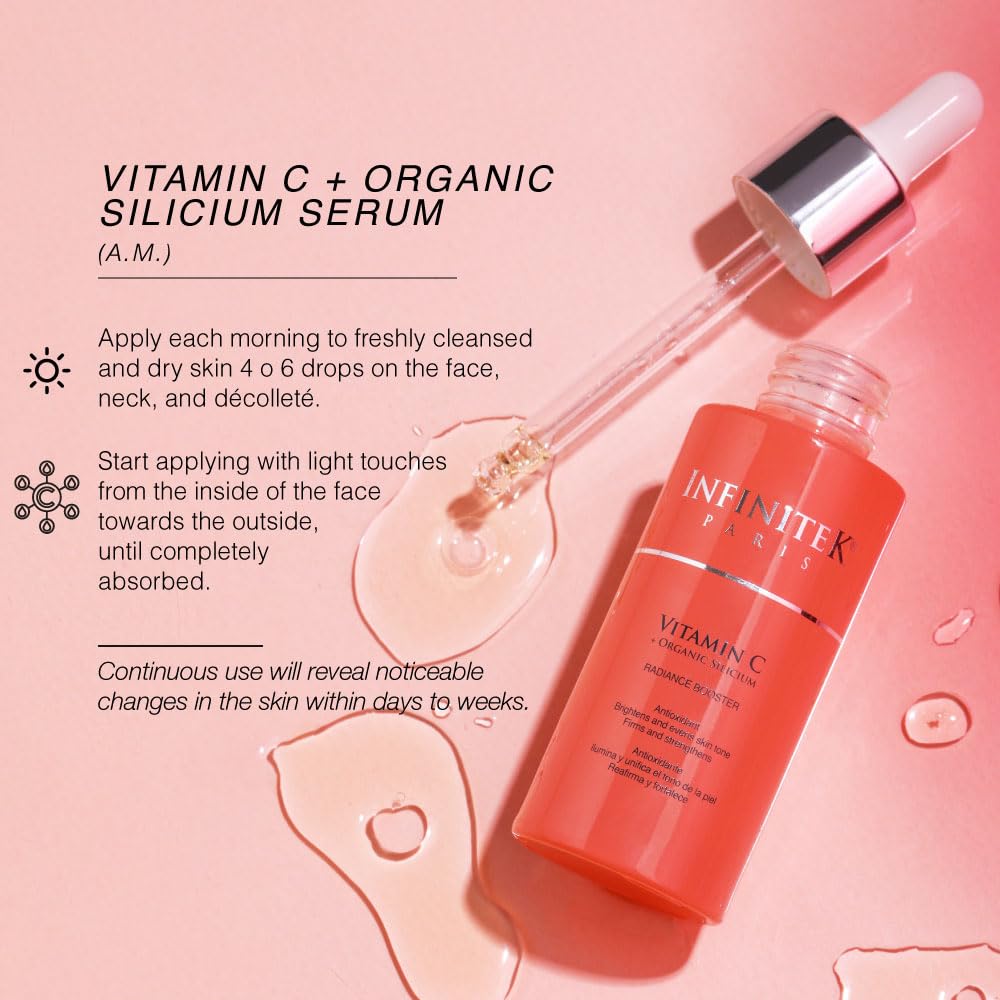 Infinitek Paris Vitamin C Facial Serum | With Organic Silicon & Ferulic Acid | Brightening Face Skincare Essential for a Smoother, Luminous Complexion | 1 fl oz / 30 ml
