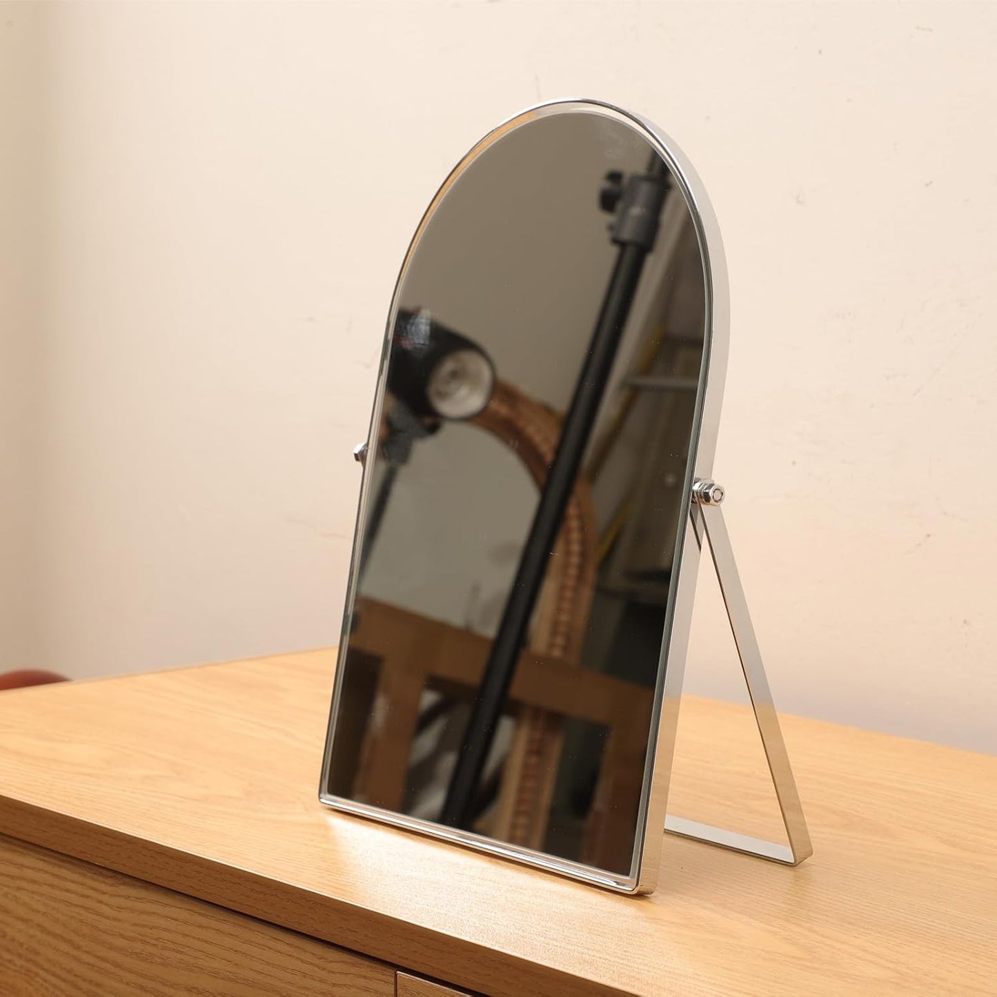 Adjustable Silver Metal Mirror - Vanity Table Desk Arch Makeup Mirror | 90° Rotatable Framed Design for Living Room, Bedroom, Bathroom