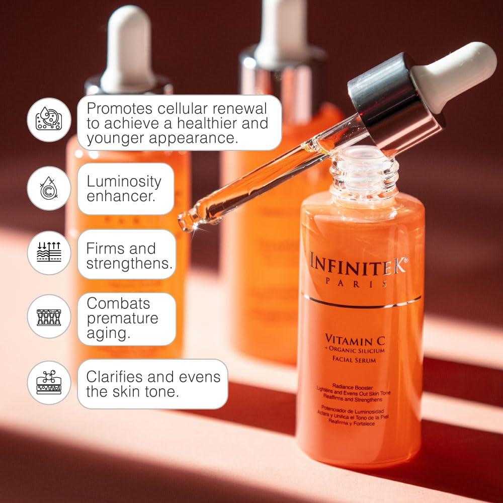 Infinitek Paris Vitamin C Facial Serum | With Organic Silicon & Ferulic Acid | Brightening Face Skincare Essential for a Smoother, Luminous Complexion | 1 fl oz / 30 ml
