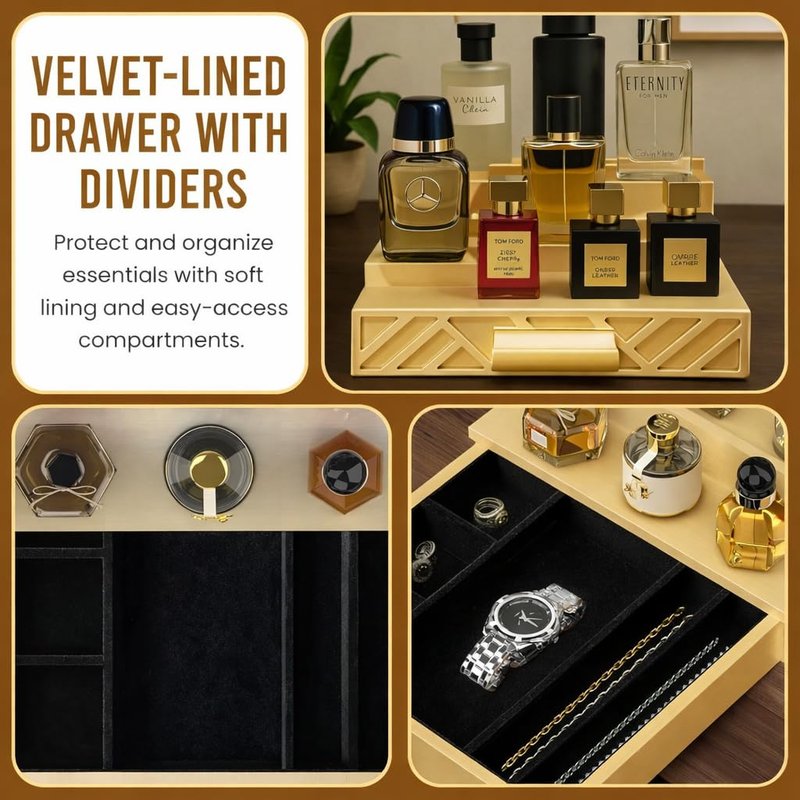 Cologne Organizer for Men - Drawers & Dresser Organizer Countertop - Perfume Holder Stand For Men Organizador De Perfumes - by NovaHavensNest (White-3 Tier)