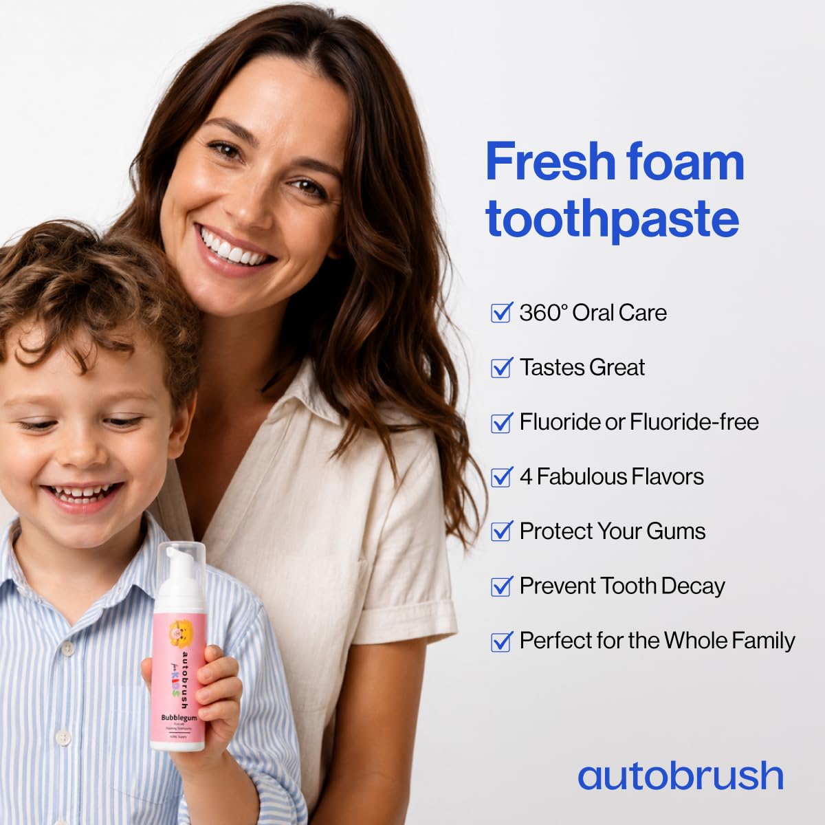 Autobrush Fluoride Foaming Toothpaste for Kids, Bubblegum Flavor, Whitening & Deep Cleaning, Travel Friendly, Anti-Cavity (Pack of 3)