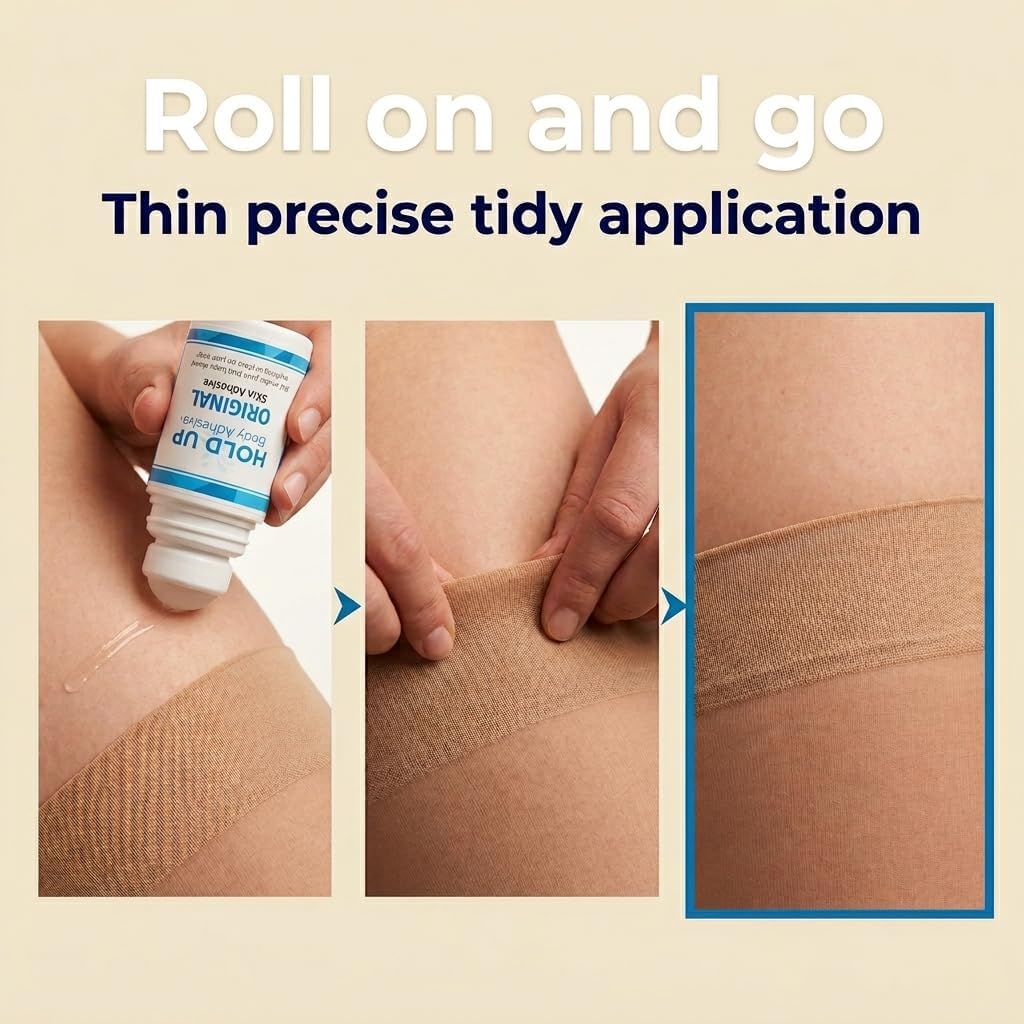 Hold Up Body Adhesive Original Roll-On – Body Glue for Dancers, Skin Adhesive for Compression Stockings, Sock Glue for Costumes, Lingerie, Cosplay, Fashion & Support Wear – 2 oz Bottle (4)