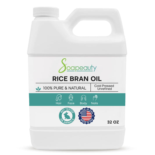 Soapeauty Rice Bran Oil | Cold Pressed 100% Pure & Natural Available in Bulk | Carrier for Essential Oils, Face, Hair, Nails, Skin Moisturizer, Soap Making, DIY | 32 fl oz