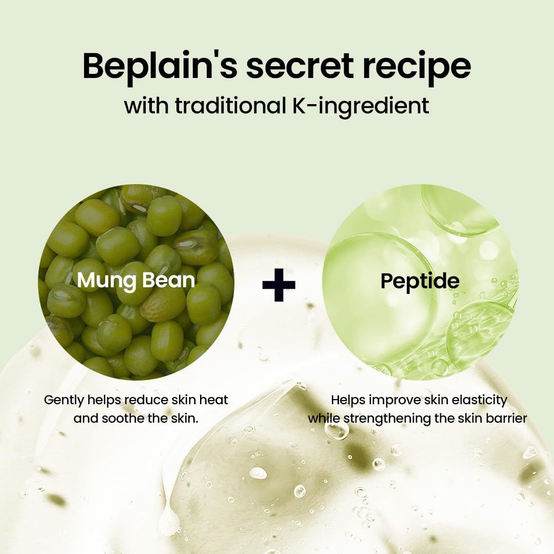 beplain Mung Bean Peptide Soothing Cream | Cooling & Hydrating Peptide Moisturizer | Redness Care & Barrier Support with Hyaluronic Acid | Korean Skincare | 2.02 fl.oz