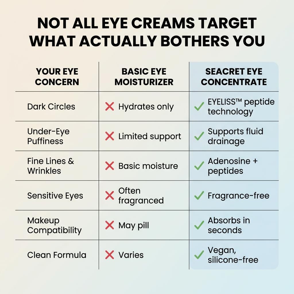 SEACRET Bio Skin Glow Eye Concentrate - Peptide Eye Cream for Dark Circles, Puffiness & Wrinkles - Barrier Repair, Fragrance-Free, Vegan, 0.5 Fl Oz / 15 ml