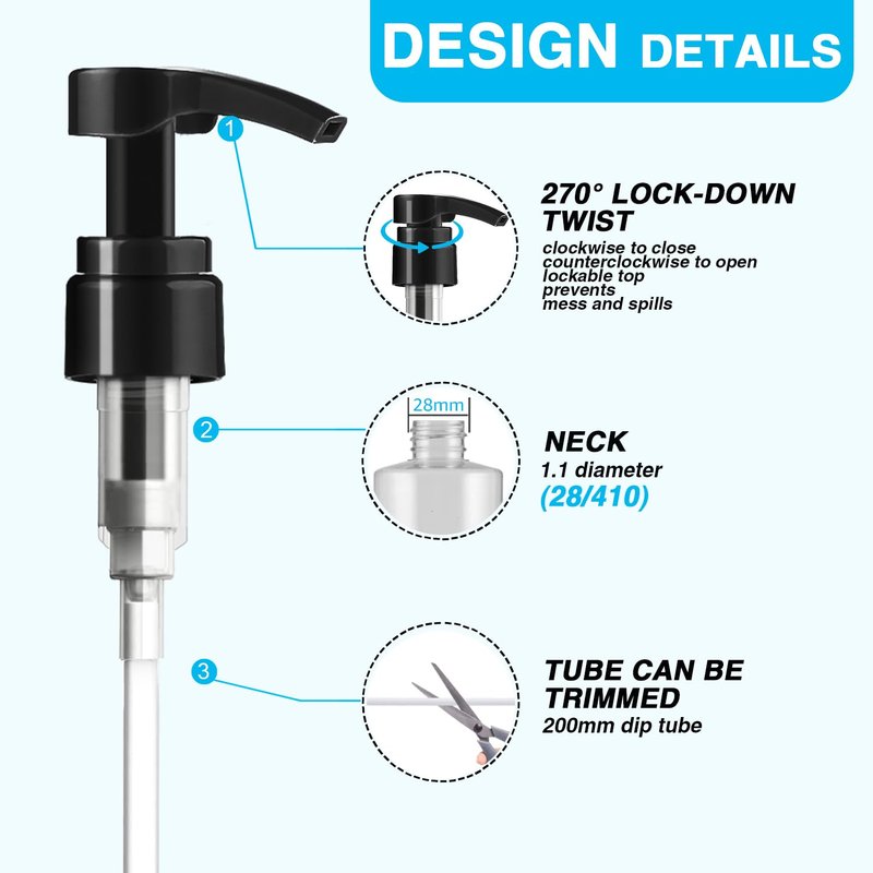 4-Pack Shampoo Pump for Liter 33.8 oz Shampoo and Conditioner Pump Dispenser Fits Most Salon Bottles with 1.1 inch Opening, Black & White Replacement Pump Top for Soft Hair Product,Body Wash,Lotion