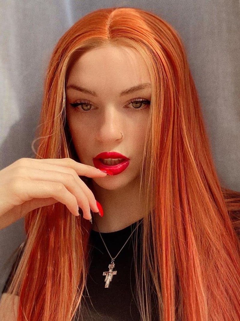 Xiweiya Wig Long Red Brown Wig with Blonde Synthetic Lace Front Wig Hightlight Long Soft Wig Silky Straight Hair Replacement Wig for Women, Drag Queen Makeup 24 inch