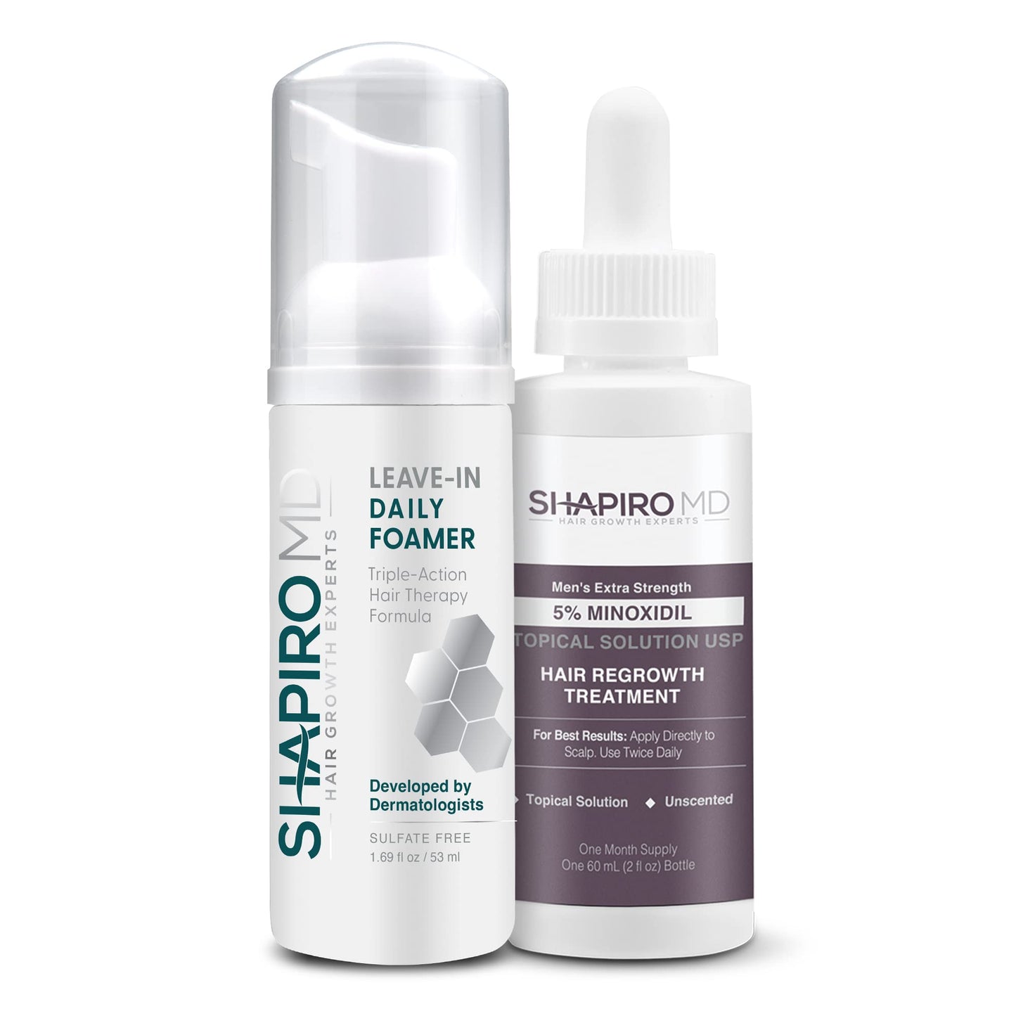 Shapiro MD Hair Growth Experts Mens Regrowth Travel Kit: Leave-In Foamer, 5% Minoxidil. Achieve Thicker, Fuller and Healthier Looking Hair, 1 Month Supply
