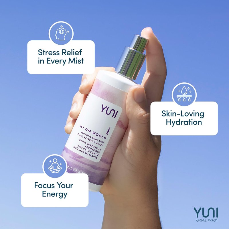 YUNI Beauty Calming Body Mist - Natural Aromatic Oils for Stress Relief & Focus | 4oz, Paraben-Free, Cruelty-Free