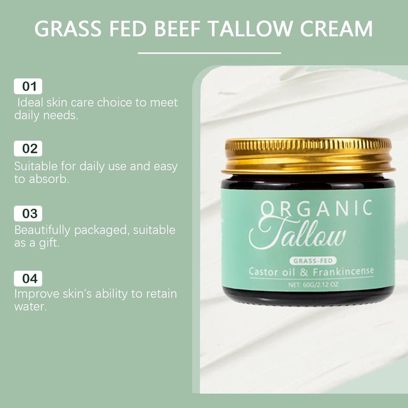 Organic Grass-Fed Beef Tallow Face Moisturizer - Hydrating Balm with Frankincense & Manuka Honey for Sensitive Skin (1)