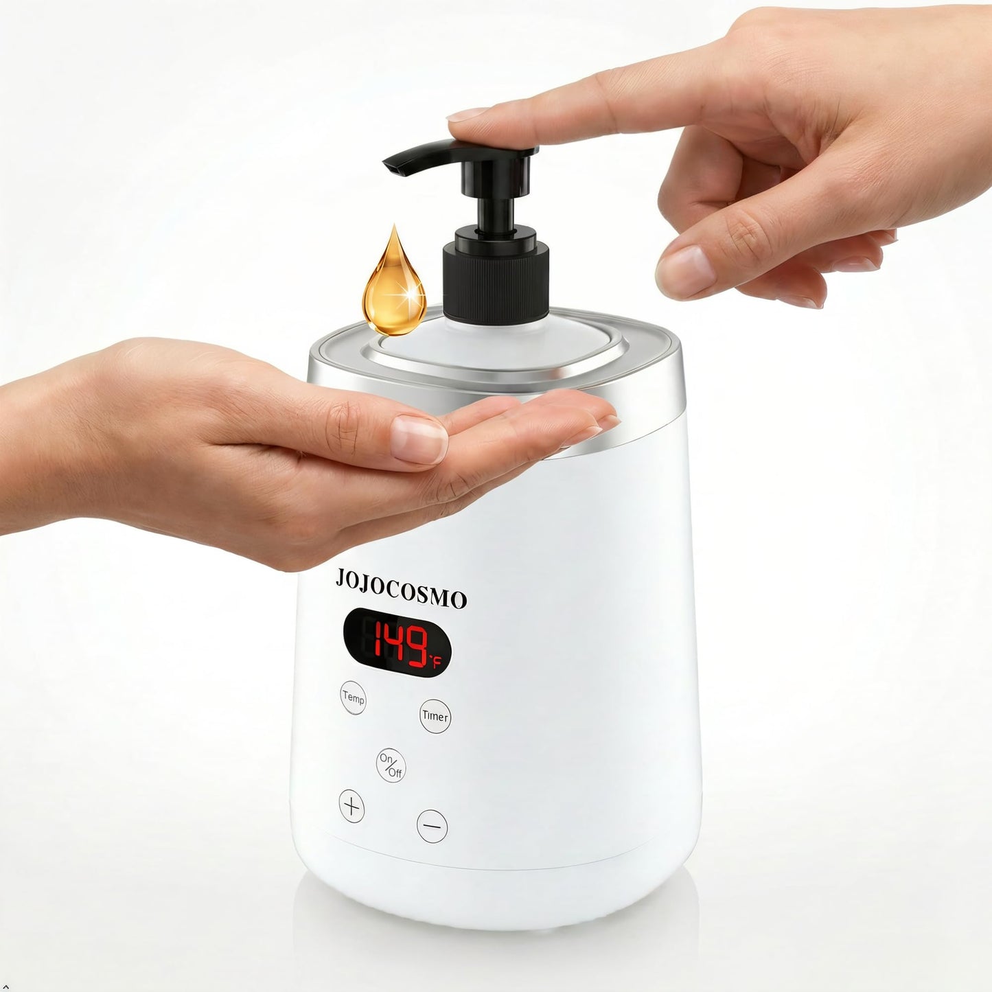 JOJOCOSMO Massage Oil Warmer, Massage Oil Heater with Two Oil Bottle dispensers, Body Liquid Warmer from 86℉ to 149℉, Lotion Bottle Warmer Shampoo Heater for Salon (White)