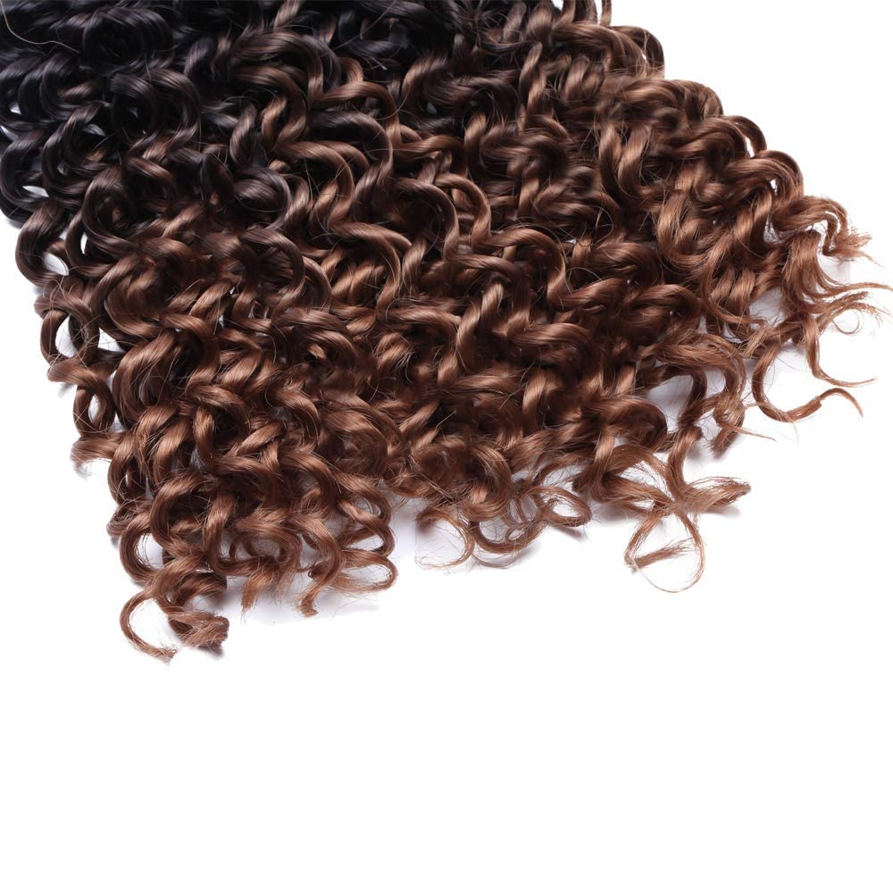 S-noilite 9 Bundles Marlybob Curl Crochet Hair Extension Water Wave Deep Wave Short Crochet Hair Bohemian Braiding Hair Extensions Ombre Synthetic Marley Braid Hair (8"-9bundles,Black to Coffee Brown)