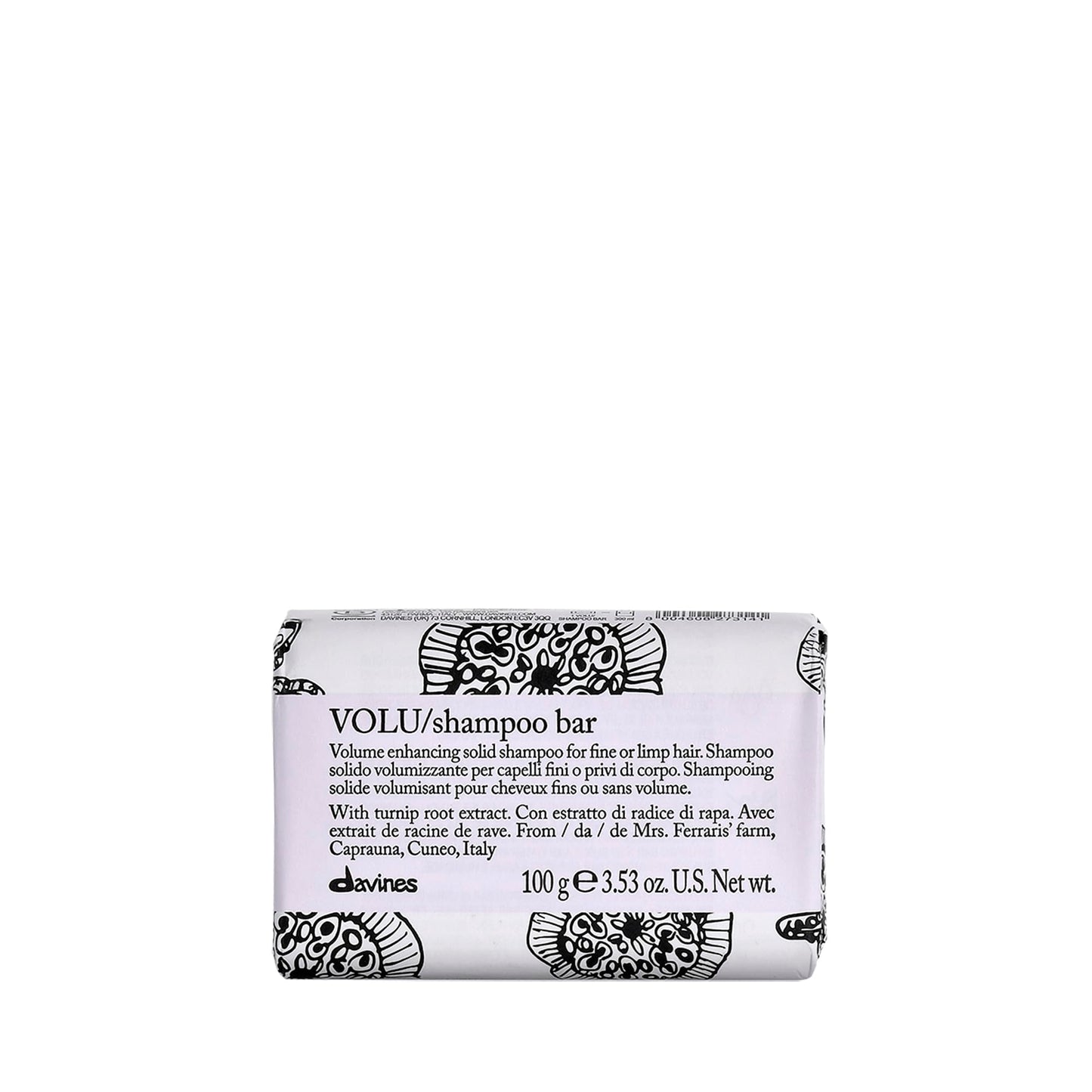 Davines VOLU Shampoo Bar, Practical Compact Solid Texture Turns into Rich Creamy Foam for Fine or Limp Hair - Making it Soft and Light with a Lasting Boost of Body & Volume, 3.53 oz