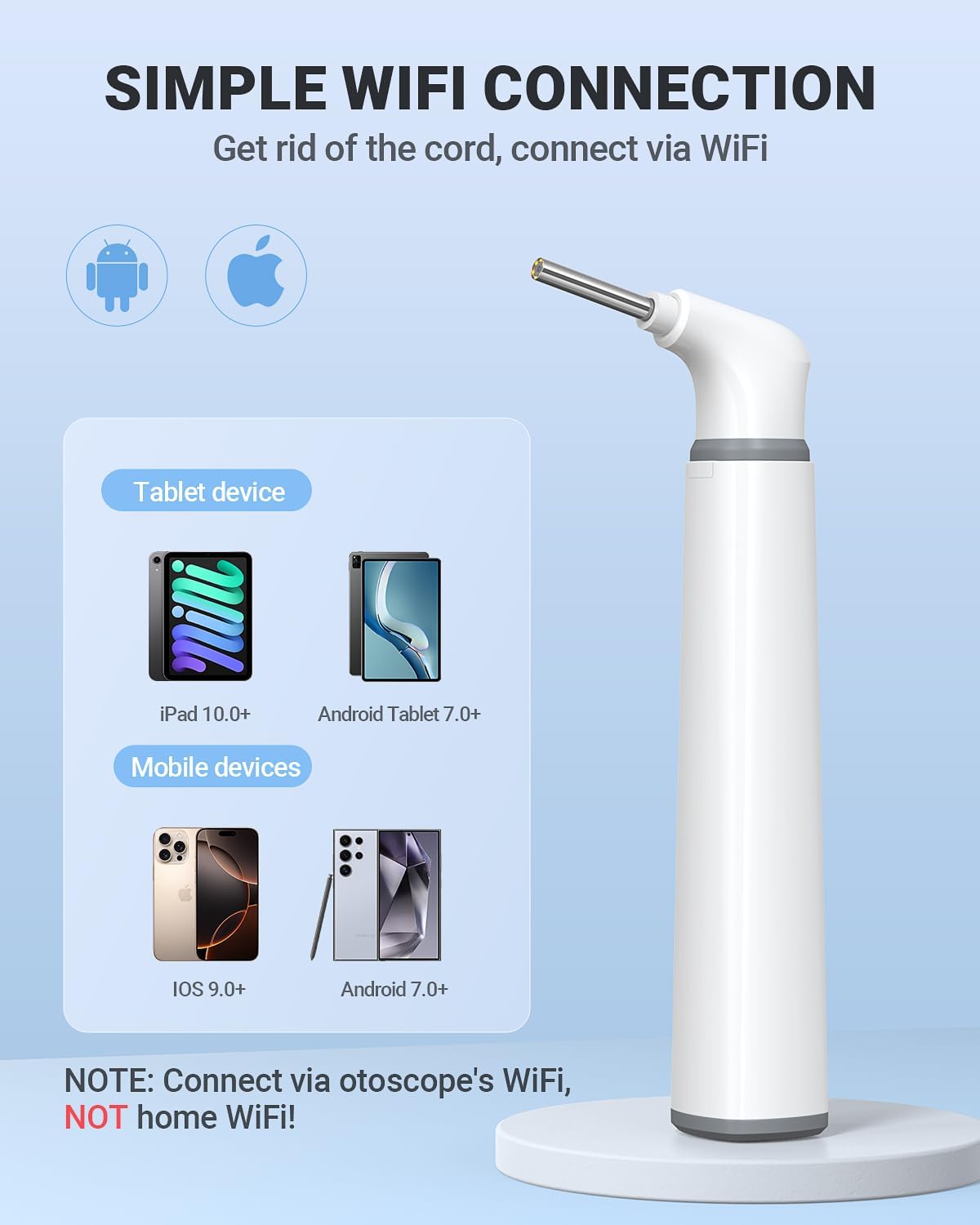 Wireless Otoscope - Dual View Ear Camera with Gyroscope & Light | 3.9mm Ear Scope for Kids, Adults & Pets, iPhone & Android Compatible