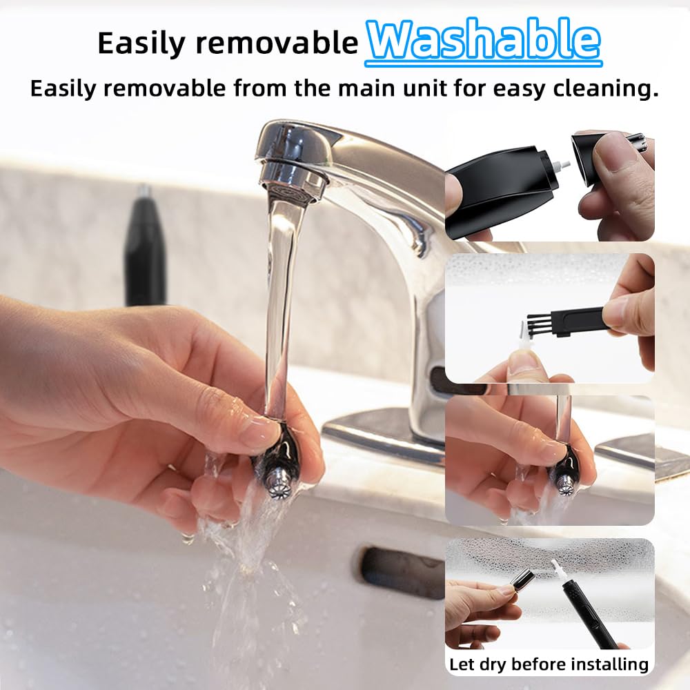 FREIOWEEI Rechargeable Nose and Ear Hair Trimmer for Men Women，2025 Professional Painless Eyebrow & Facial Hair Trimmer with Replaceable Stainless Steel Dual Edge Blades, Black