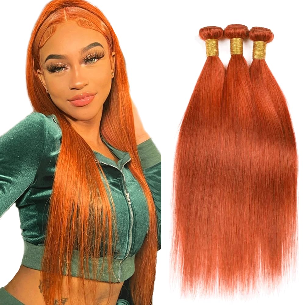 Ginger Bundles Human Hair Orange Straight Bundles 12 14 16 Inch Designed for Black Women Soft and Healthy Human Hair Bundles 300g