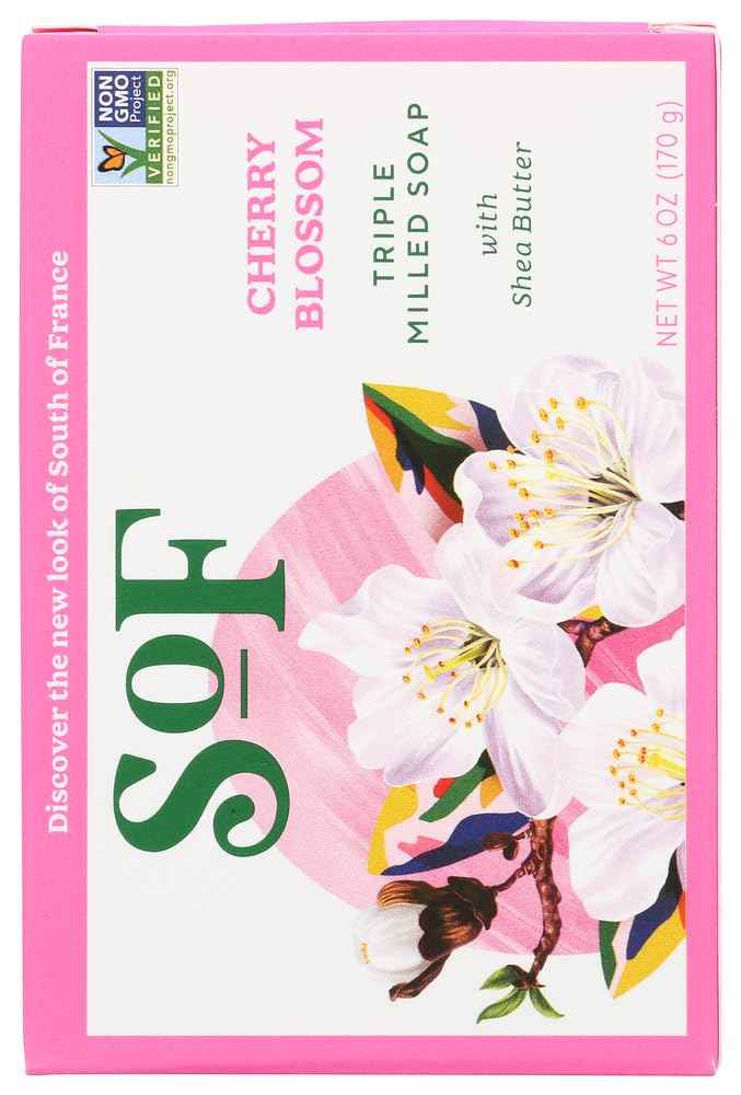 SoF Triple Milled Bar Soap - With Coconut Oil & Organic Shea Butter- Vegan & Non GMO- Free From Phthalates, Sulfates & Parabens- Cherry Blossom - 6 oz Bar 4 Bars