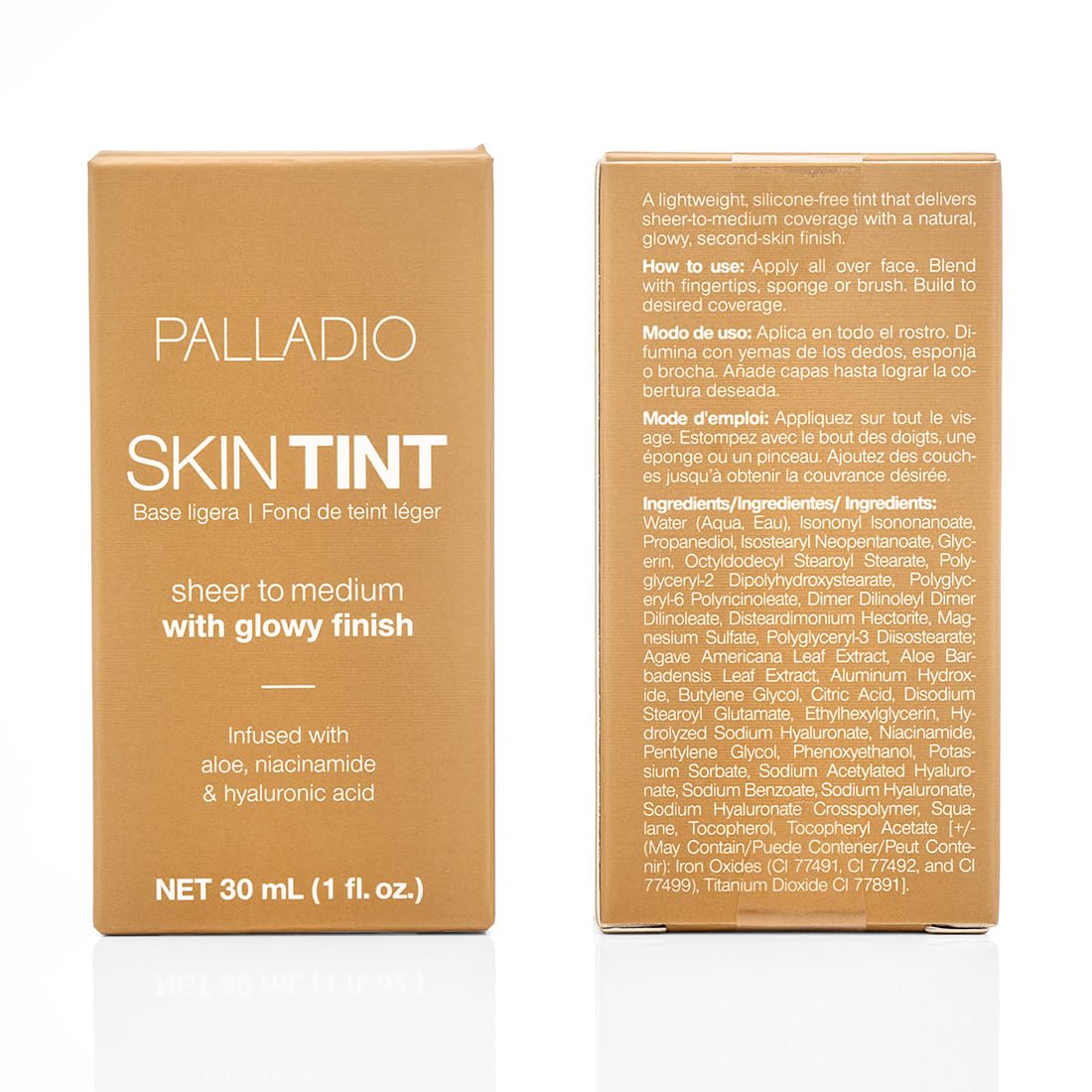 Palladio Skin Tint with Aloe, Niacinamide and Hyaluronic Acid, Sheer to Medium Coverage, Glowy Finish, Brightening and Blurring Lightweight Foundation Makeup (Dark Caramel)