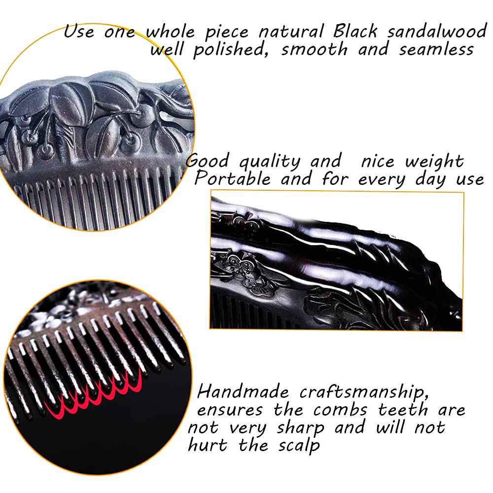 Natural Hair Comb - Black Sandalwood Fine Tooth Wooden Comb | Anti-Static, Handmade, Gift Box Included