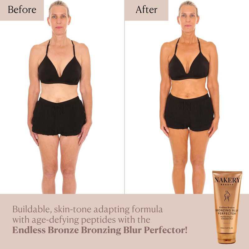 Nakery Bronzing Blur Perfector, Instant Body Bronzer for Women, Skin Tint with Shimmer, Easy Rinse Formula for Natural Looking Sunless Glow, Tinted Lotion for Legs and Arms