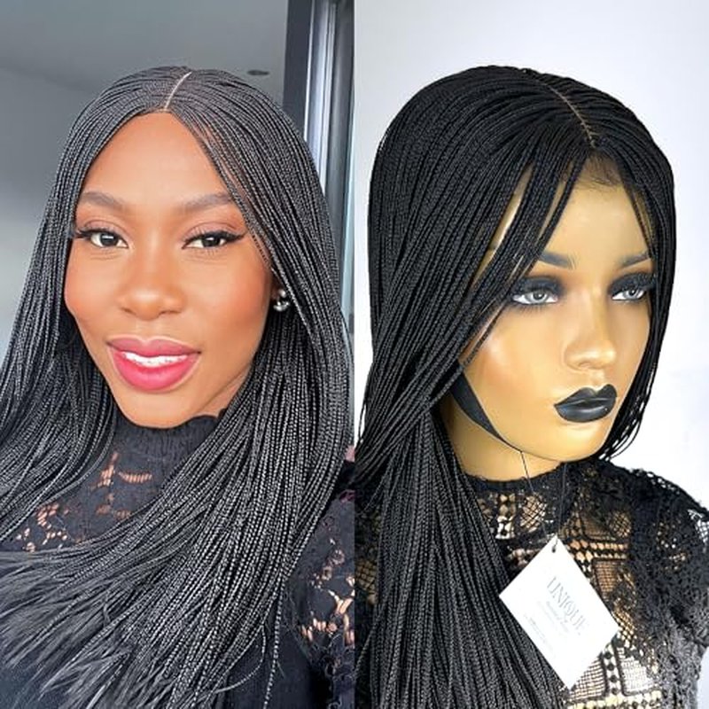 Micro Box Braids Wig, Handmade Box Braided Wigs, Braided Wig for Black Women, Glueless Braid Wigs, Premium Synthetic Box Braids - #1b (18 inches)