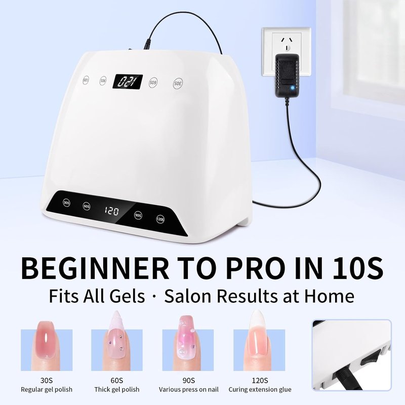 UV LED Nail Lamp - 320W Dual-Screen Gel Nail Dryer | Eye-Safe Flash Cure, 4 Timers, 72 Beads