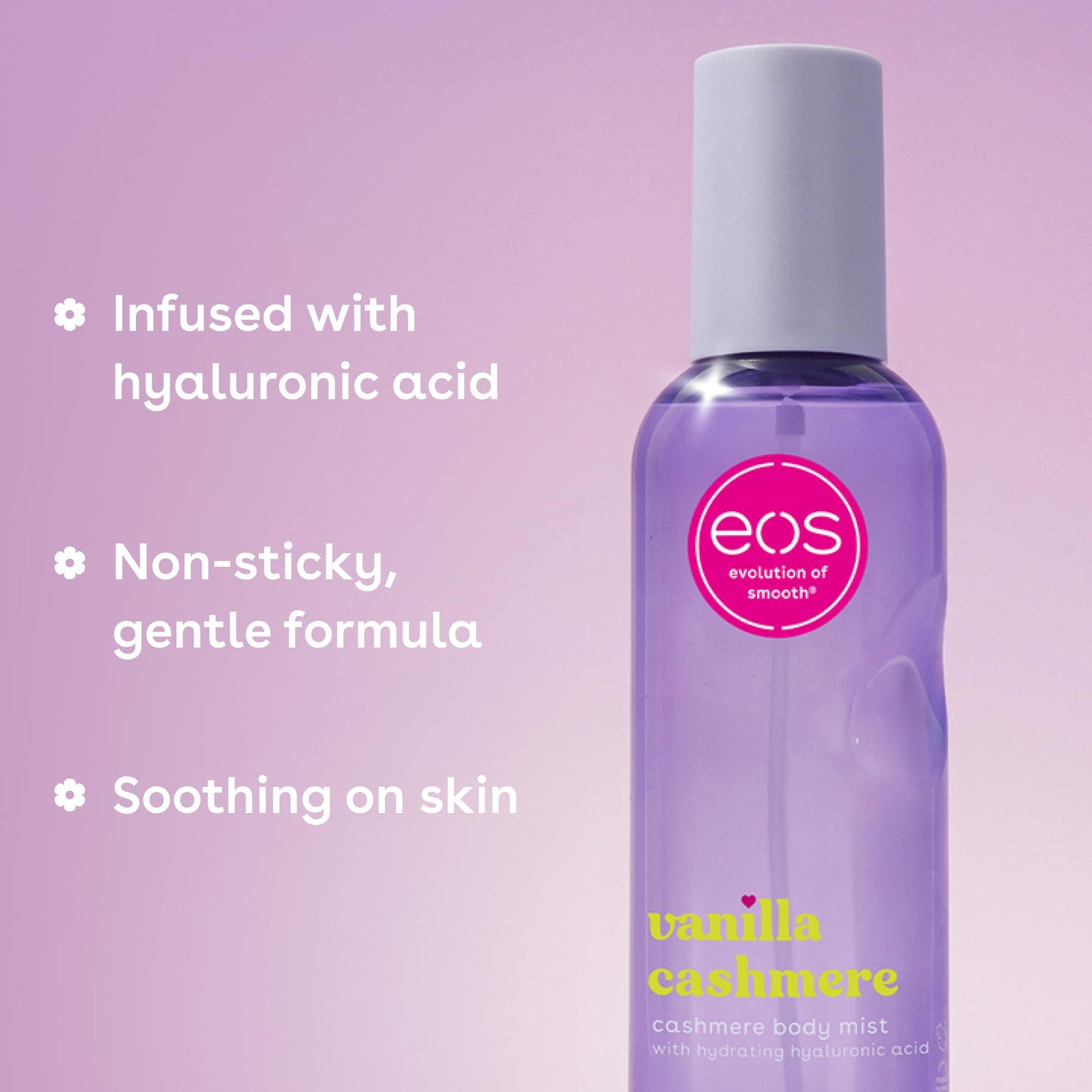 eos Cashmere Body Mist, Vanilla Musk & Cozy Caramel, Hair Mist and Body Spray for Women, Moisturizing Formula with Hyaluronic Acid, Vegan, Cruelty-Free, 6 fl oz