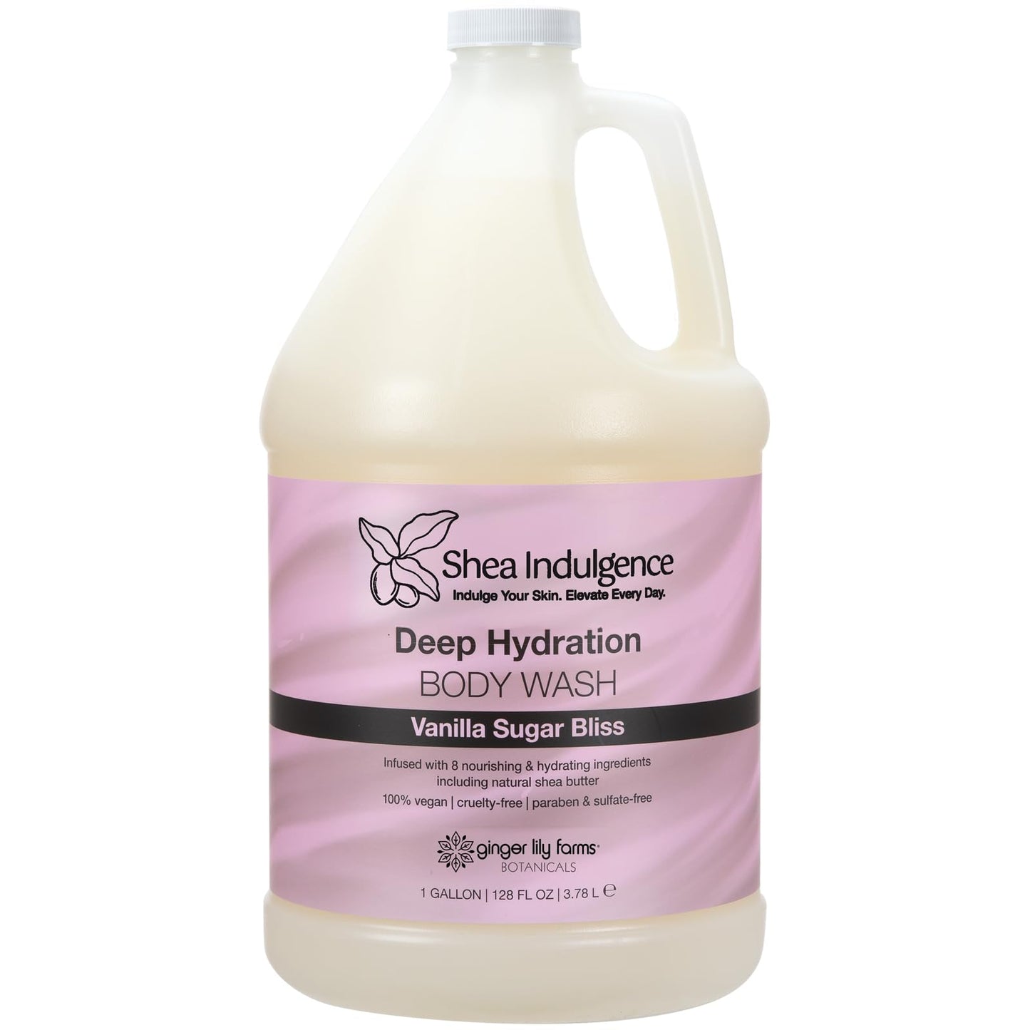 Ginger Lily Farms Botanicals Shea Indulgence Deep Hydration Body Wash, 100% Vegan & Cruelty-Free, Vanilla Sugar Bliss Scent, 1 Gallon (128 fl oz) Refill