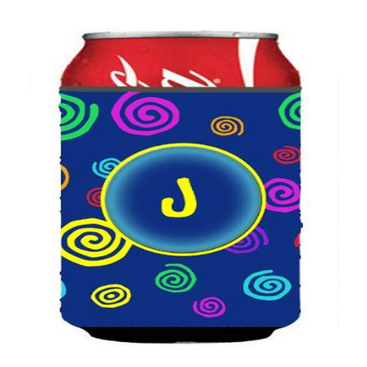 Caroline's Treasures CJ1011-JCC Letter J Initial Monogram - Blue Swirls Can or Bottle Hugger Cooler Washable Drink Sleeve Collapsible Beverage Insulated Holder, Can Hugger, Multicolor