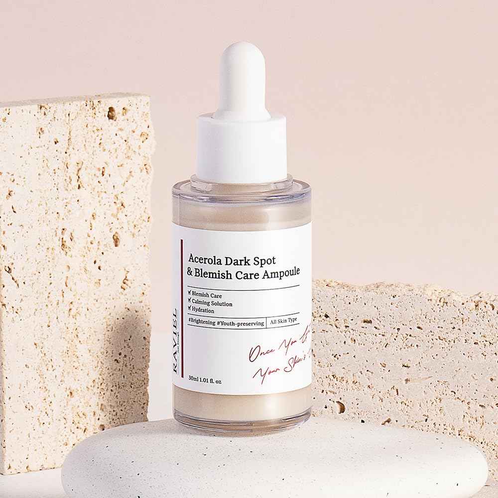 RAVIEL Acerola Dark Spot & Blemish Care Ampoule – Vitamin C Serum for Dark Spots, Uneven Tone, Dull Skin & Skin Clarity, Korean Skincare, 30ml 1.01 fl oz