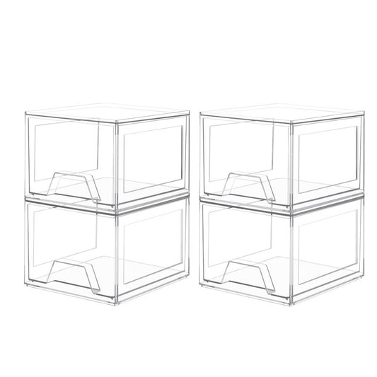 Damomo 4 Pack Stackable Organizer Drawers, 4.4" Tall Clear Bathroom Makeup Organizer and Storage, Acrylic Small Organizers Bins for Vanity, Undersink, Bathroom, Pantry, Kitchen Cabinets