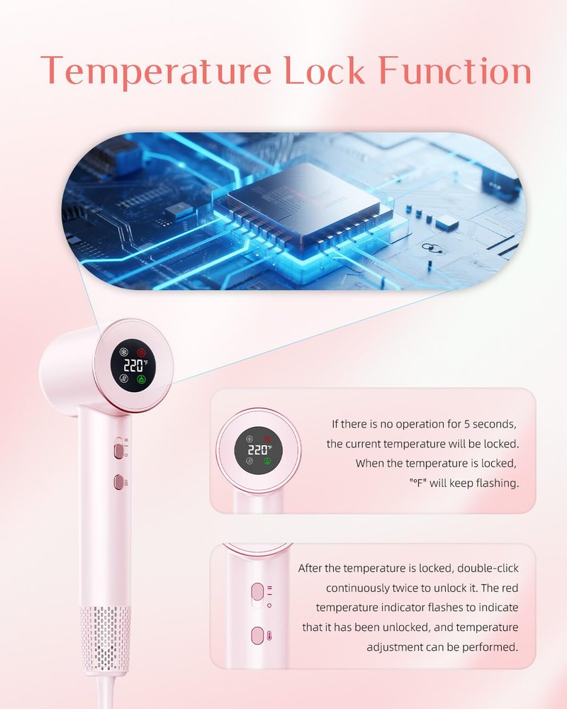 RUCHA Negative Ion Hair Dryer, 120V High-Speed Blow Dryer with 110,000 RPM Motor for Fast Drying, 4 Temps & 2 Speeds, Lightweight Frizz-Free Hairdryer with Magnetic Nozzle – Perfect for Home & Travel